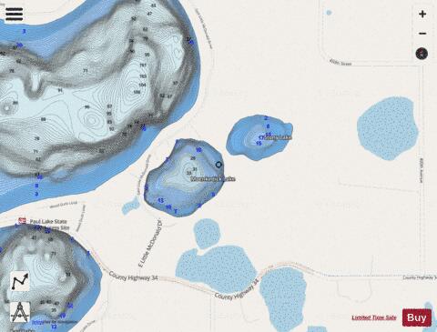 Moenkedick Lake + Stony Lake depth contour Map - i-Boating App - Streets