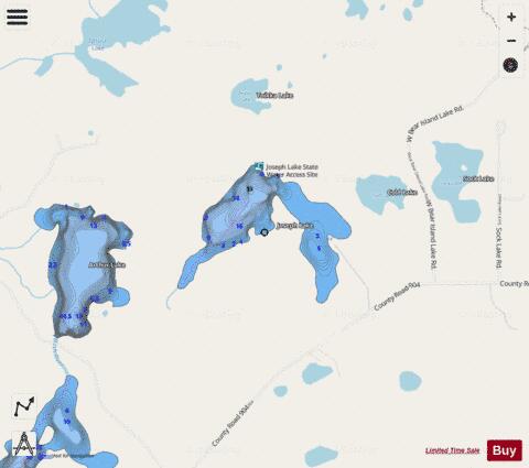 Joseph Lake depth contour Map - i-Boating App - Streets