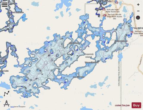 Sea Gull Lake depth contour Map - i-Boating App - Streets