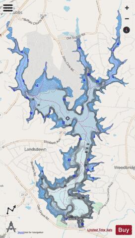 Kings Mountain Reservoir depth contour Map - i-Boating App - Streets