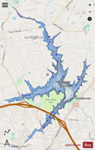 Oak Hollow Lake depth contour Map - i-Boating App - Streets