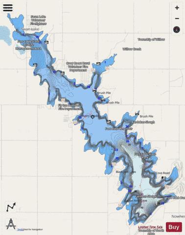 Fort Cobb Reservoir depth contour Map - i-Boating App - Streets