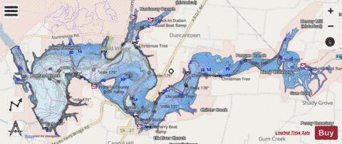 Woods Reservoir depth contour Map - i-Boating App - Streets