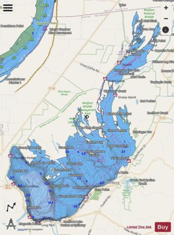 Reelfoot Lake depth contour Map - i-Boating App - Streets