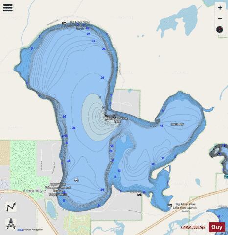 Big Arbor Vitae Lake depth contour Map - i-Boating App - Streets