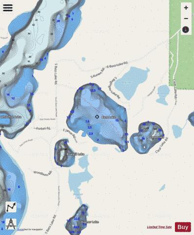 Bass Lake K depth contour Map - i-Boating App - Streets