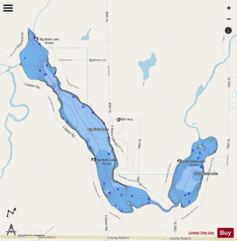 Big Blake Lake depth contour Map - i-Boating App - Streets