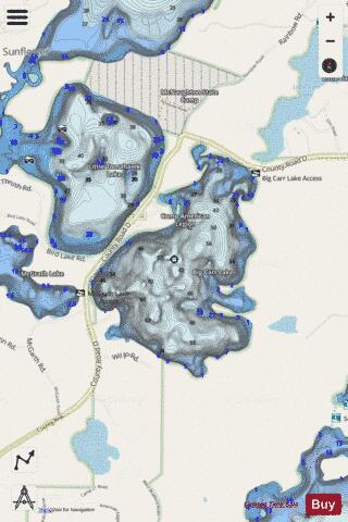 Big Carr Lake depth contour Map - i-Boating App - Streets