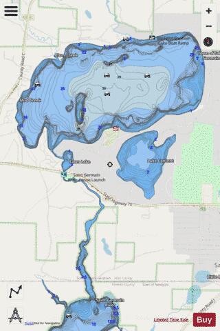 Big Saint Germain + Lake Content depth contour Map - i-Boating App - Streets