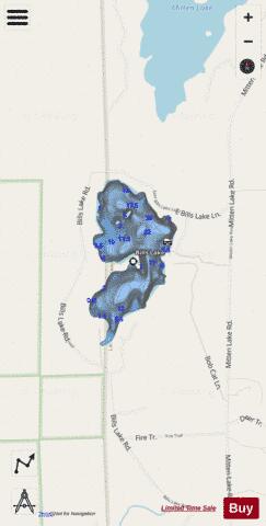 Bills Lake depth contour Map - i-Boating App - Streets