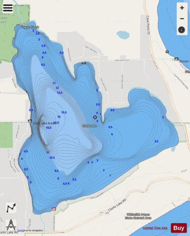Clark Lake depth contour Map - i-Boating App - Streets
