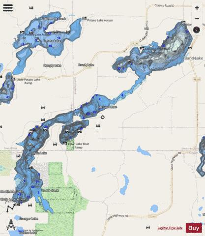 Clear Lake + Chain Lake + Island Lake depth contour Map - i-Boating App - Streets