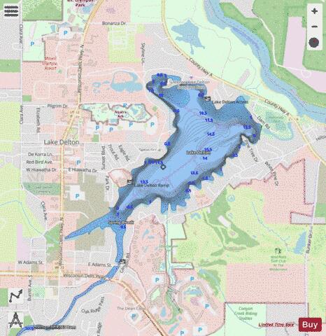 Delton Lake depth contour Map - i-Boating App - Streets