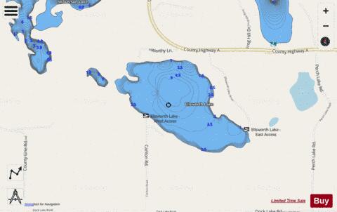 Ellsworth Lake depth contour Map - i-Boating App - Streets