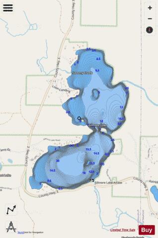 Gilmore Lake depth contour Map - i-Boating App - Streets
