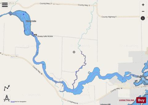 Grassy Lake depth contour Map - i-Boating App - Streets