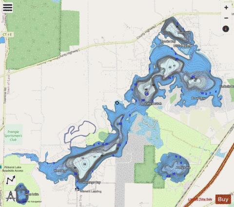 Lake Beulah depth contour Map - i-Boating App - Streets