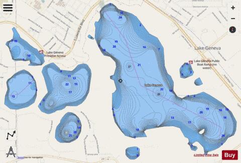 Lake Geneva depth contour Map - i-Boating App - Streets