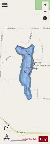 Lake Thirty depth contour Map - i-Boating App - Streets