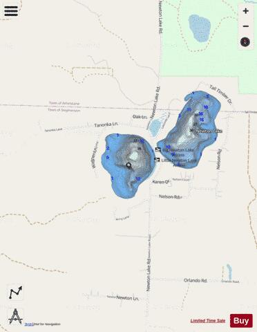 Little Newton Lake depth contour Map - i-Boating App - Streets