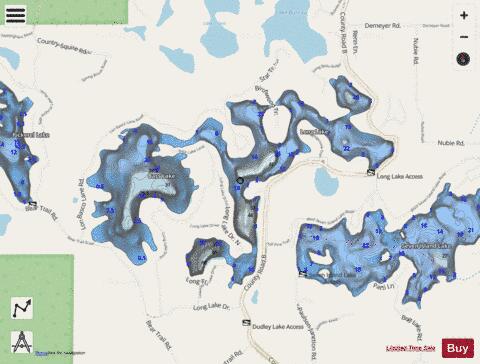 Long Lake U depth contour Map - i-Boating App - Streets