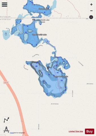 Lower Devils Lake depth contour Map - i-Boating App - Streets