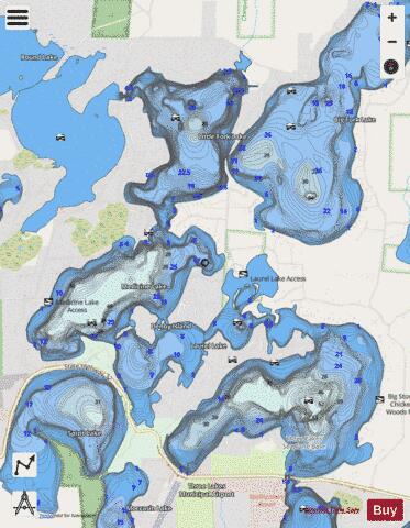 Medicine + Laurel Lake depth contour Map - i-Boating App - Streets