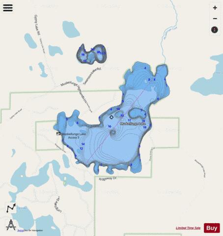 Muskellunge Lake depth contour Map - i-Boating App - Streets
