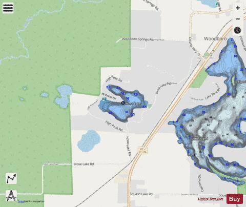 Nose Lake depth contour Map - i-Boating App - Streets