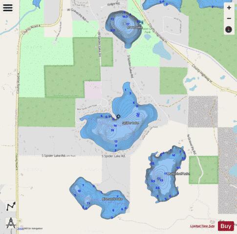 Spider Lake B depth contour Map - i-Boating App - Streets