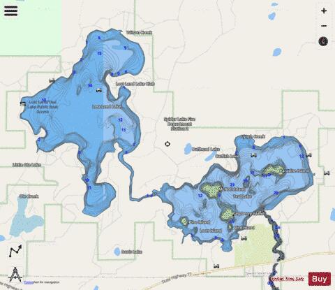 Teal Lake + Lost Land Lake depth contour Map - i-Boating App - Streets