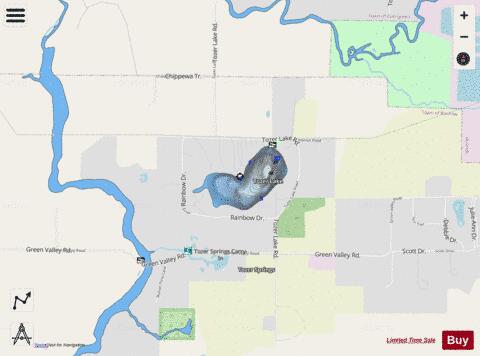 Tozer Lake depth contour Map - i-Boating App - Streets