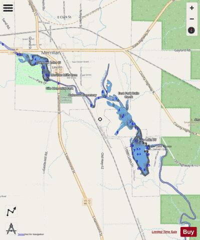 Trow Lake (Merrillan Pond) depth contour Map - i-Boating App - Streets