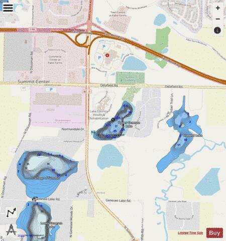 Upper Genesee Lake depth contour Map - i-Boating App - Streets