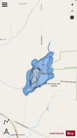 Worcester Lake depth contour Map - i-Boating App - Streets