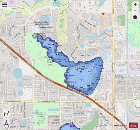 Turkey Lake depth contour Map - i-Boating App - Streets
