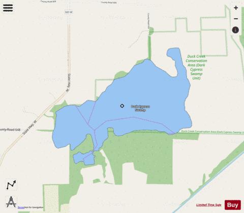 Dark Cypress Swamp depth contour Map - i-Boating App - Streets