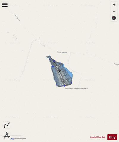 Hunt Ranch Lake Number 1 depth contour Map - i-Boating App - Streets