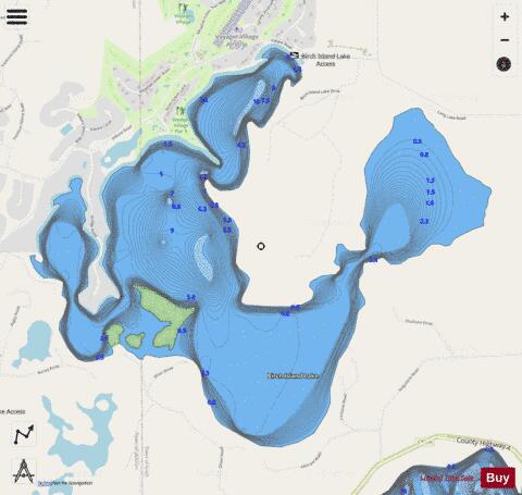 Birch Island Lake depth contour Map - i-Boating App - Streets
