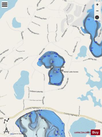 Boner Lake depth contour Map - i-Boating App - Streets
