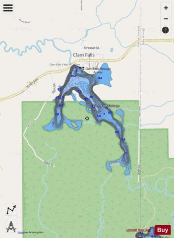 Clam Falls Flowage depth contour Map - i-Boating App - Streets