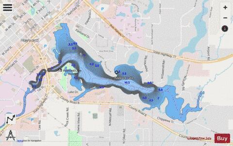 Hayward Lake depth contour Map - i-Boating App - Streets