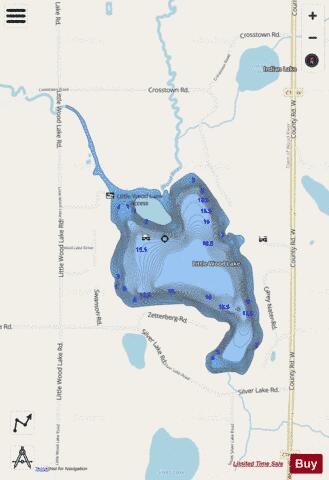Little Wood Lake depth contour Map - i-Boating App - Streets
