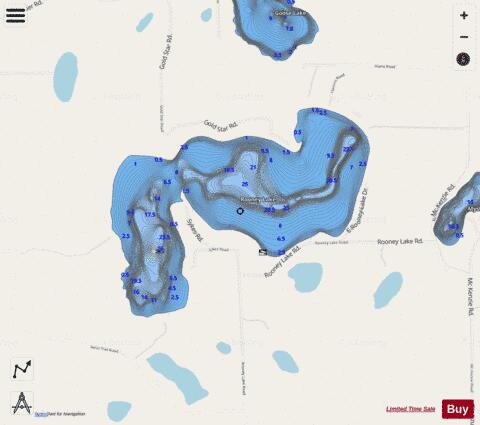 Rooney Lake depth contour Map - i-Boating App - Streets