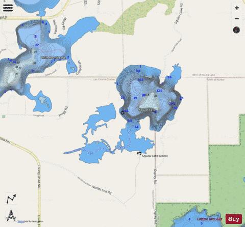 Squaw Lake depth contour Map - i-Boating App - Streets