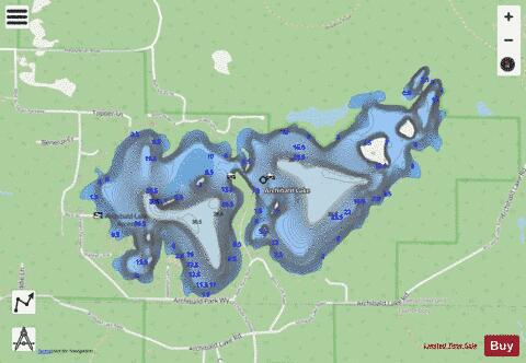 Archibald Lake depth contour Map - i-Boating App - Streets