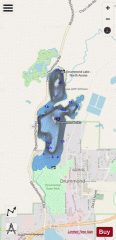 Drummond Lake depth contour Map - i-Boating App - Streets