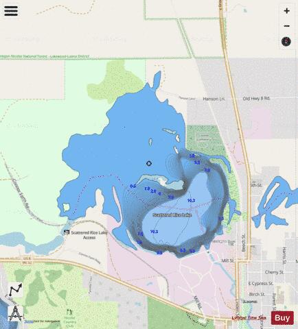 Scattered Rice Lake depth contour Map - i-Boating App - Streets