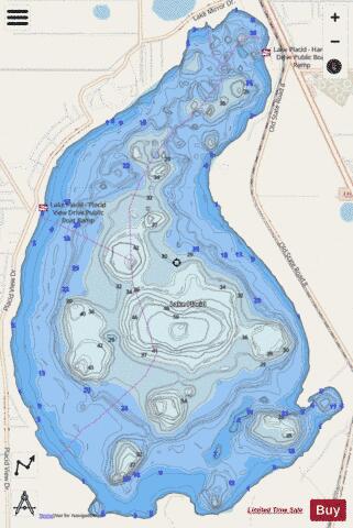 Placid depth contour Map - i-Boating App - Streets