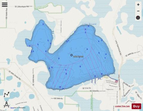Bryant depth contour Map - i-Boating App - Streets